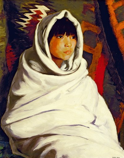 Indisk flicka i en vit filt, 1917 av Robert Cozad Henri