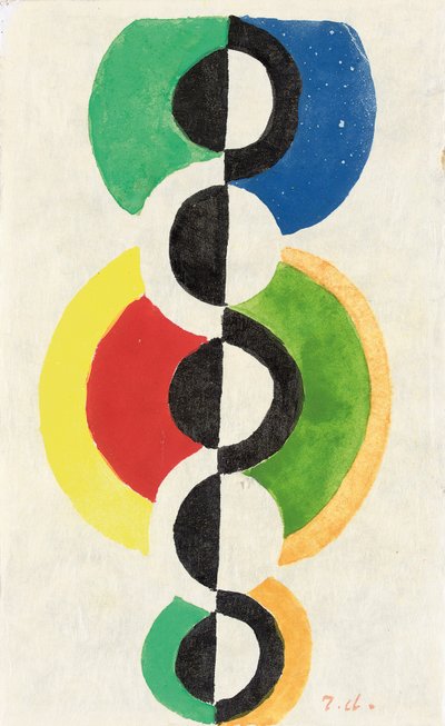 Rhythm, ca 1932 (gouache, akvarell & pensel & bläck på Japon nacré-papper) av Robert Delaunay