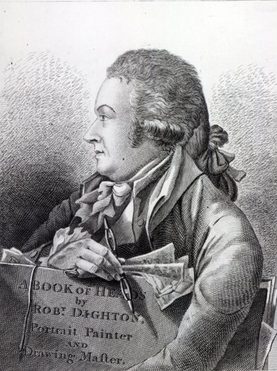 Självporträtt, frontispice till hans "Book of Heads", 1795 av Robert Dighton