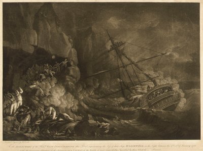 Förlusten av Ostindiska kompaniets fartyg "Halsewell" natten mellan den 5 och 6 januari 1786, ca 1786 (akvatint, etsning) av Robert Dodd