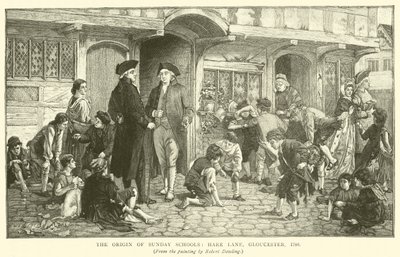 Ursprunget till söndagsskolorna, Hare Lane, Gloucester, 1780 av Robert Dowling