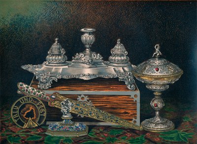Bläckställ, pappersvikt, jaktkniv eller dolk, täckt Tazza, pappersvikt, 1863 av Robert Dudley
