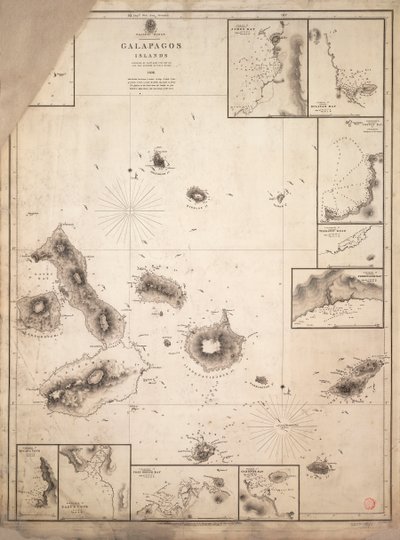 Karta över Galapagosöarna som kartlades under resan med HMS "Beagle av Robert Fitzroy