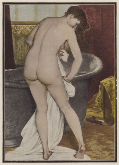 Kvinna som badar (färg litho) av Robert Fleury