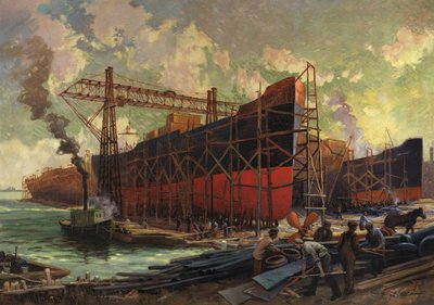 Skeppsbyggnad i Ashbridges Bay, Toronto, 1918 av Robert Ford Gagen