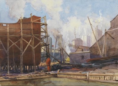 Toronto Shipbuilding, 1918 (wc på papper) av Robert Ford Gagen