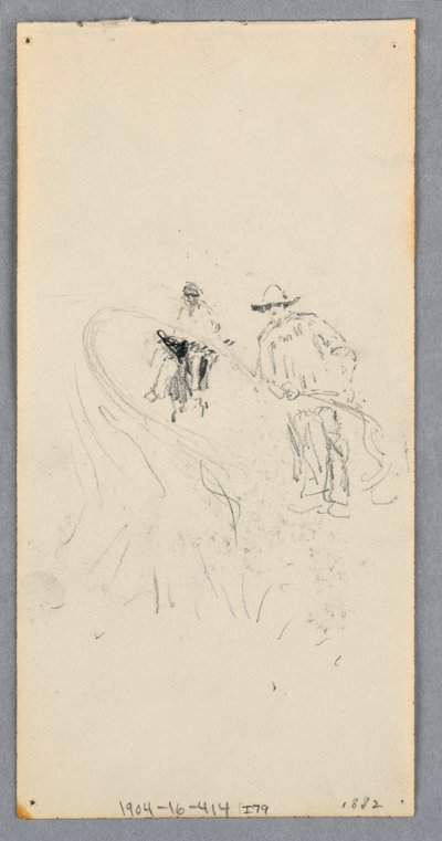 Ritning, Yttervägg: Bay, Balcony, and Cornice (recto); Två figurer och oidentifierade linjer (verso), 1882 av Robert Frederick Blum