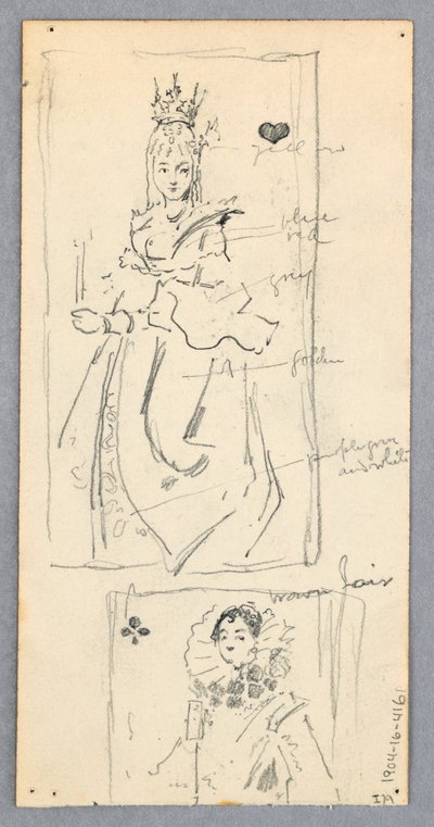 Teckning, Gatuscen, Italien (recto); Två inramade vyer av kvinnor på spelkort (verso), 1882 av Robert Frederick Blum