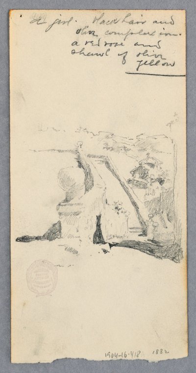 Teckning, Vy från en hög plats med utsikt över staden (recto); kvinna med kruka (verso), 1882 av Robert Frederick Blum