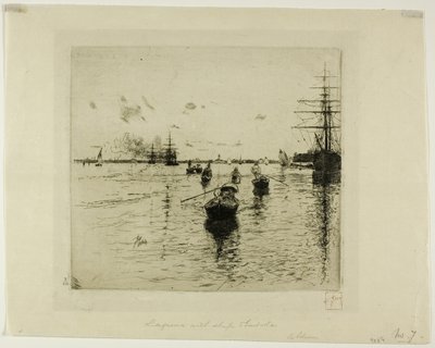 Lagune med ångbåtar och gondoler, Venedig av Robert Frederick Blum