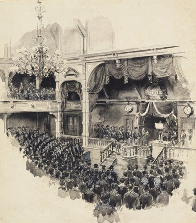 Invigningsscen för det japanska parlamentet, 1890 av Robert Frederick Blum