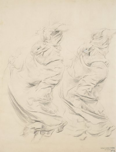 Skiss av draperi, möjligen för väggmålningen Moods to Music, 1893-95 (grafit & gul penna på buffvävt papper) av Robert Frederick Blum