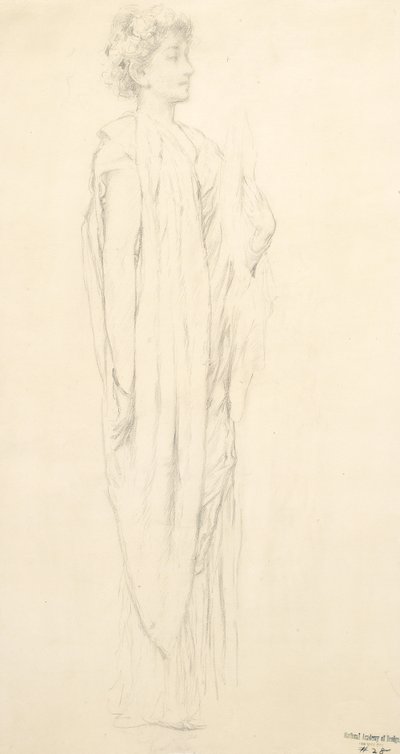 Studie av draperad kvinnofigur för väggmålningen Moods to Music av Robert Frederick Blum