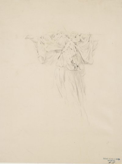 Studie av draperi för väggmålning Moods to Music, 1893-95 (grafit med gul penna på buffvävt papper) av Robert Frederick Blum