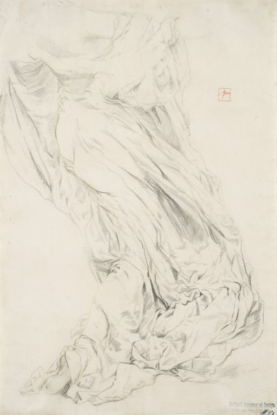 Studie av draperi för väggmålning Moods to Music, 1893-95 (grafit med gul penna på krämigt papper) av Robert Frederick Blum