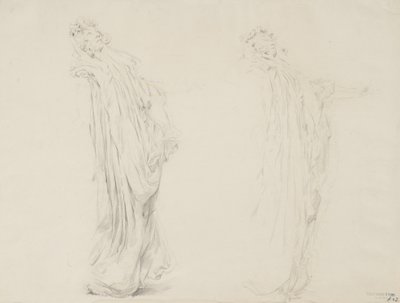 Studie av två kvinnofigurer för väggmålningen Moods to Music, 1893-95 (grafit med gul penna på krämvävt papper) av Robert Frederick Blum