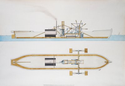 Ångbåt designad av Robert Fulton, akvarell, USA av Robert Fulton