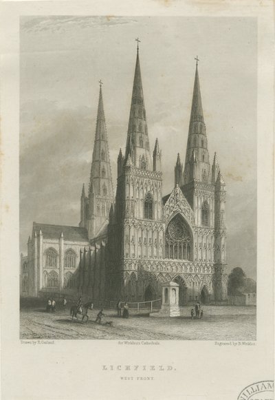 Lichfield Cathedral - West Front: stålgravyr, nd [c 1835-1842] (tryck) av Robert Garland