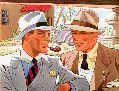 Två mycket fashionabla män i kostymer och hattar av Robert Goodman