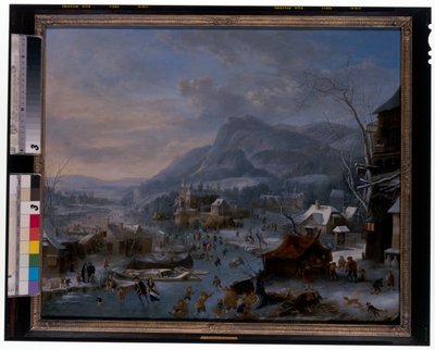 Vinter: Ett fruset vinterlandskap med bönder av Robert Griffier
