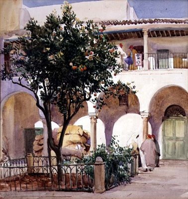Innergård i Marocko (akvarell på papper) av Robert Hawthorn Kitson