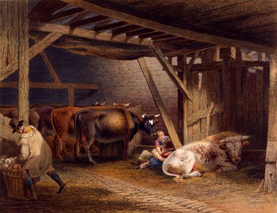 Ladugård (handfärgad akvatint) av Robert Hills