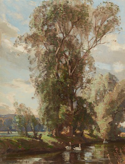 On the Knows Mill Lade, Prestonkirk (olja på duk) av Robert Hope