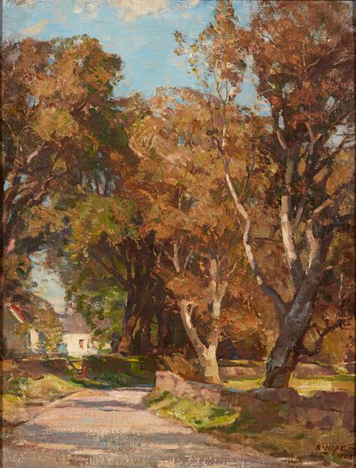 Vägkanten nära Colvend Manse, Dalbeattie (olja på duk) av Robert Hope