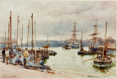 Fishing Harbour, North Shields (penna och akvarell på papper) av Robert Jobling