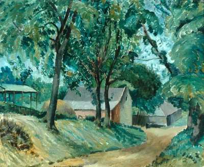A Cotswold Farm, ca 1934-35 (olja ombord) av Robert Kirkland Jamieson