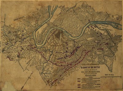 Chattanooga Ett diagram över slaget mellan styrkorna från Gens. Grant och Braxton Bragg som utkämpades 24-5 november 1863. LOC gvhs01.vhs00275 av Robert Knox Sneden