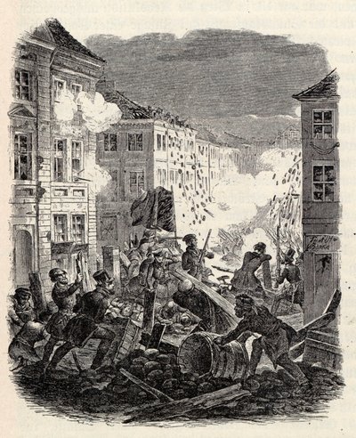Barrikadstrider vid Cölln Townhall i Berlin natten mellan den 18 och 19 mars 1848. av Robert Kretschmer
