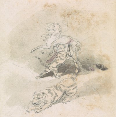 En tiger som attackerar en häst av Robert Mabon
