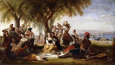 En Fiesta-scen, på Lido, nära Venedig, 1848 av Robert McInnes