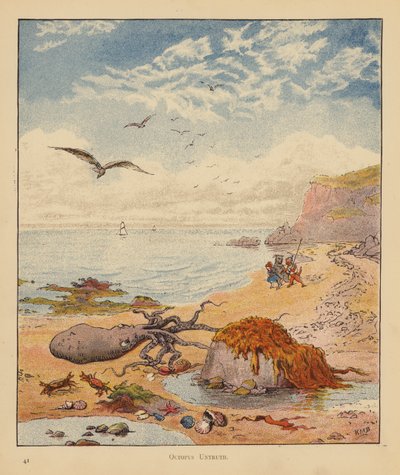 The Kitten Pilgrims: Octopus Untruth (färg litho) av Robert Michael Ballantyne