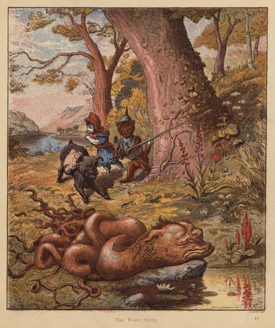The Kitten Pilgrims: The Worm Sloth (färg litho) av Robert Michael Ballantyne