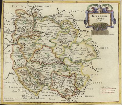 Karta över Hertfordshire (färggravyr) av Robert Morden