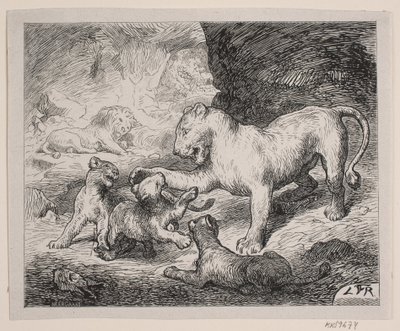Lejonungarna. Illustration för Chr. Winthers "Bildbok för stora och små" av Robert Neergaard