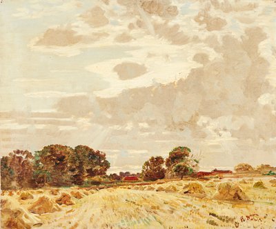 Harvest At the Knowes, East Linton (olja på duk) av Robert Noble