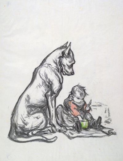 Hund och barn, tidigt 1900-tal av Robert Noir