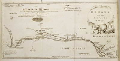 Dahomey och dess omgivningar, från "The History of Dahomey" av Archibald Dalzel, graverad av Woodman och Mutlow, pub. 1793 av Robert Norris