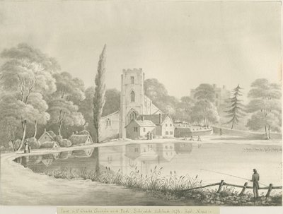 Lichfield - St. Tchads kyrka: sepiatvättteckning av Robert Noyes