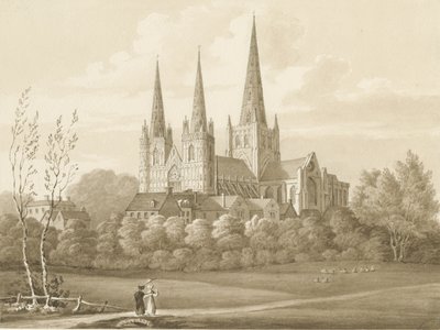 Lichfield Cathedral - West South West View: sepiateckning av Robert Noyes