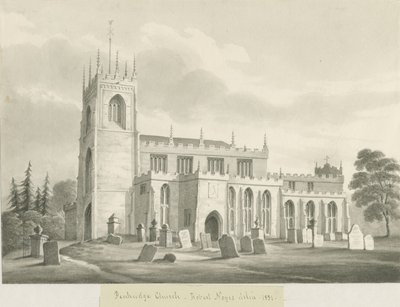 Penkridge Church: sepiatvättteckning, 1831 av Robert Noyes