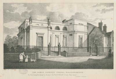 Wolverhampton - Det romersk-katolska kapellet: litografi, nd [c 1844] av Robert Noyes