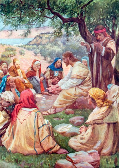 Jesus lär sina lärjungar att be (färglitografi) av Robert Payton Reid