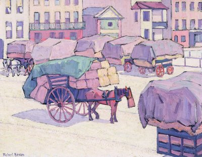 Hay Carts, Cumberland Market (olja på duk) av Robert Polhill Bevan