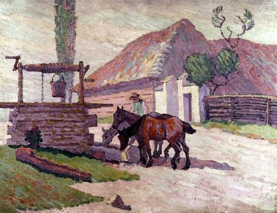 Hästar som dricker av Robert Polhill Bevan