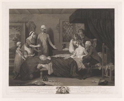 Drunknande man återfår medvetandet i sin säng The Young Man restored to Life / Le meme Jeune-Homme rendu a la Vie (titel på objektet) av Robert Pollard (I)