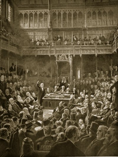 Gladstone presenterar Home-Rule Bill, februari 1893 av Robert Ponsonby Staples
